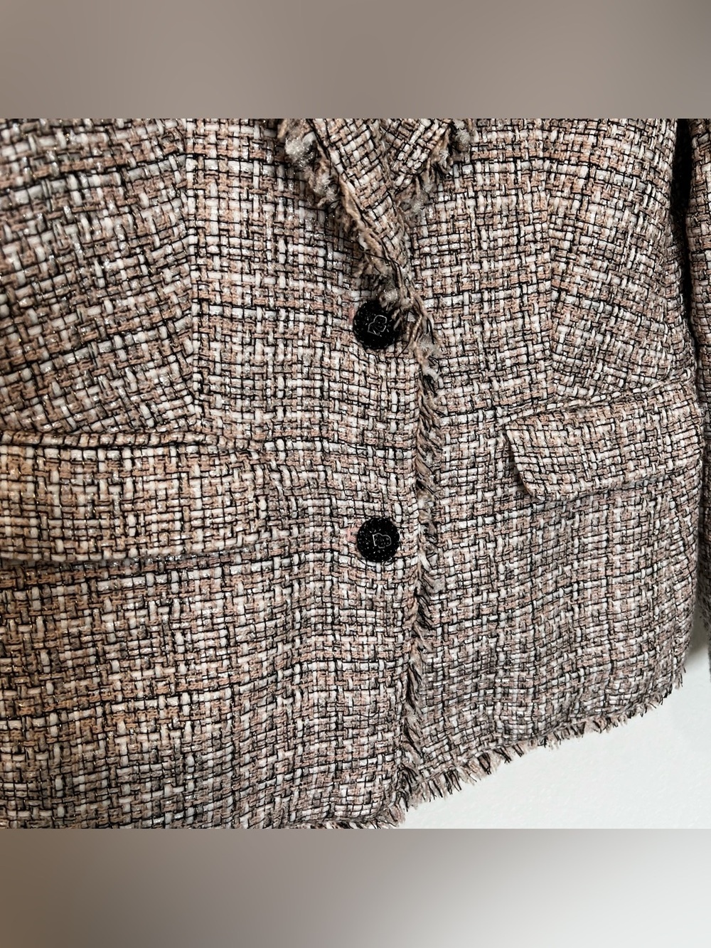 Karl Lagerfeld Paris Fringed Tweed Blazer- Size 6 - Picture 5 of 8